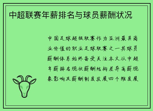 中超联赛年薪排名与球员薪酬状况